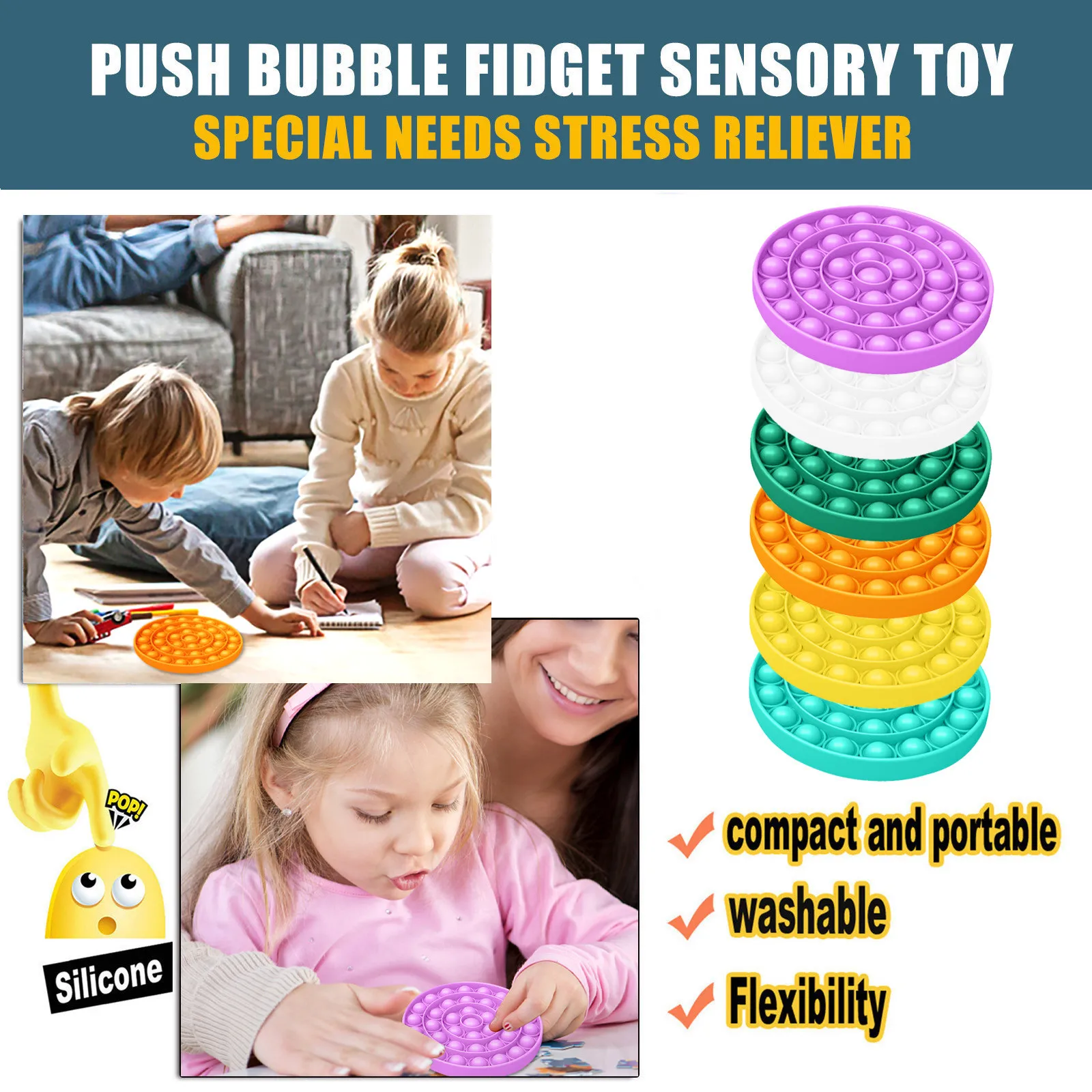 

Poping Up Bubble Sensory Squeeze Toy, Autism Special Needs Stress Anxiety Reliever Squeeze Board Toys For Kids, Adults, Seniors,