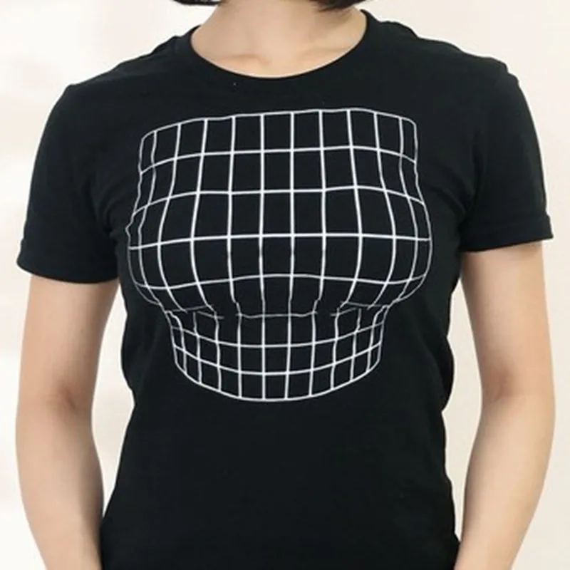 

Creative Funny Enlargement Breasts Short-sleeved T-shirt Women's Summer 3d Big Boobs Optical Illusion T-Shirt Girl Present Gift