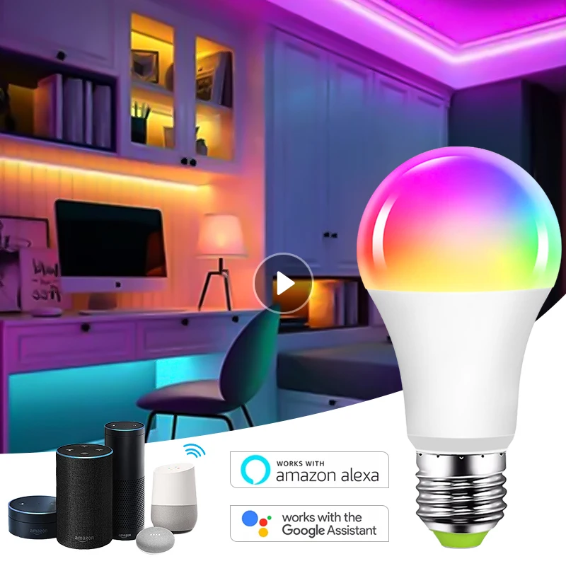 

Умная Светодиодная лампа AUBESS с Wi-Fi, E27, E26, B22, 15 Вт, умная Светодиодная лампа с регулируемой яркостью, с голосовым управлением и таймером, работ...