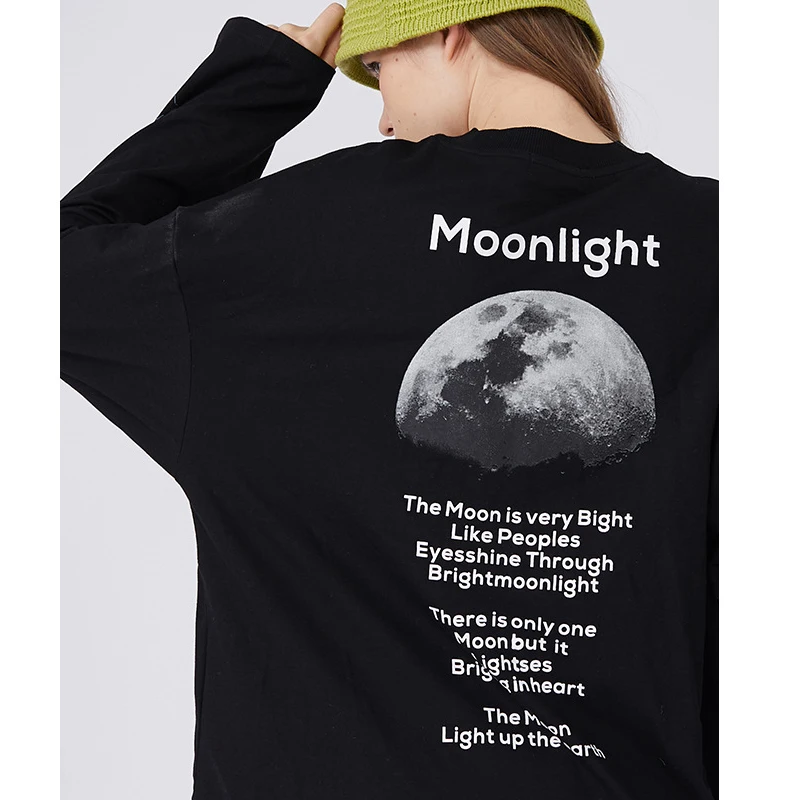 Мужская футболка Una Reta хлопковая Футболка в стиле хип-хоп с принтом Moon и длинными