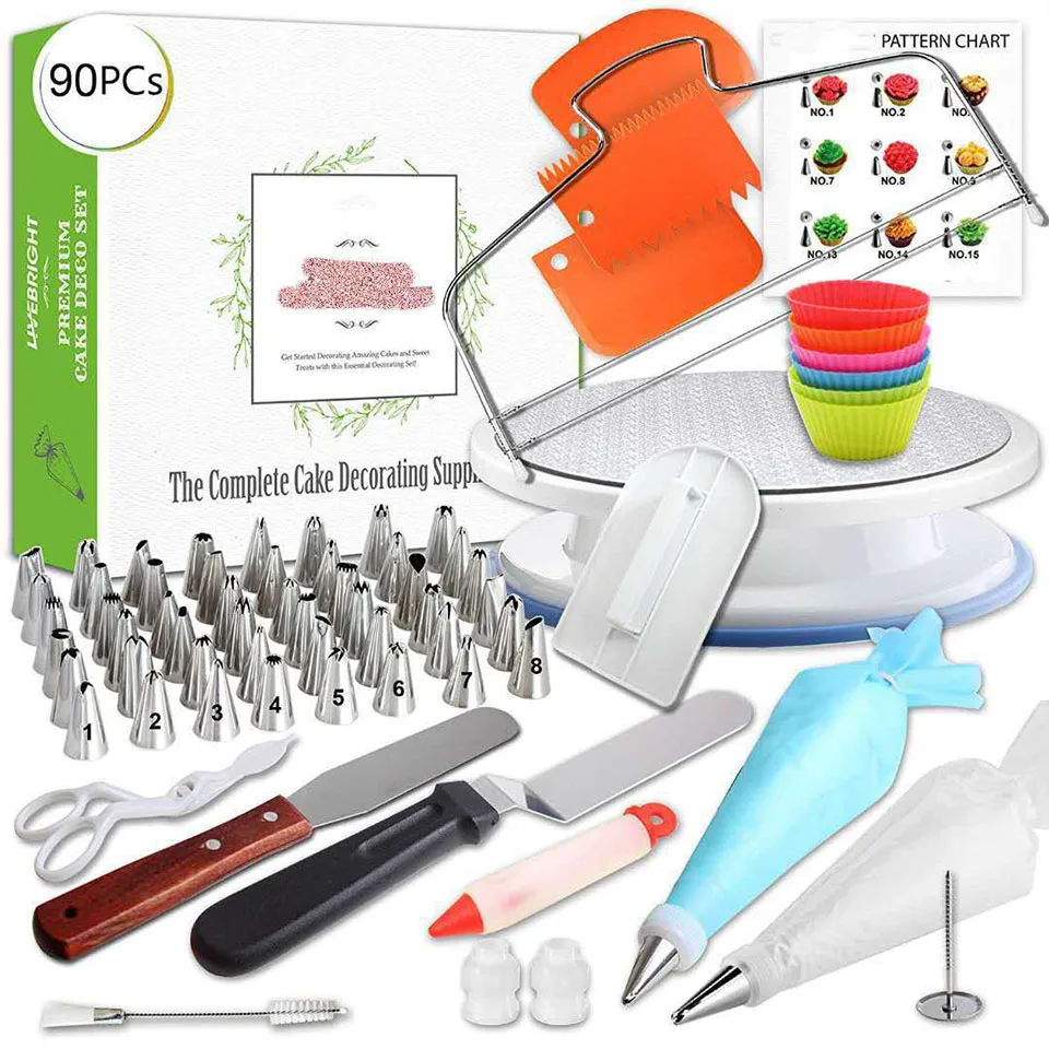 

Nozzles + Cake Turntable Rotating Cake Dough Knife Decorating Cream Cakes Nails Rotary Table DIY Baking Tool