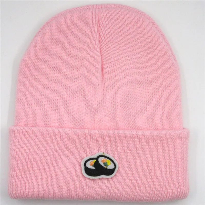 

Sushi Embroidery Cotton Thicken Knitted Hat Winter Warm Hat Skullies Cap Beanie Hat for Men and Women 148