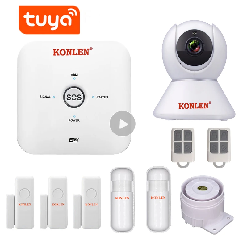 KONLEN Tuya Smart Life MINI wifi GSM домашняя система охранной сигнализации Беспроводная с ip-видеокамерой Alexa Google Home Голосовое управление