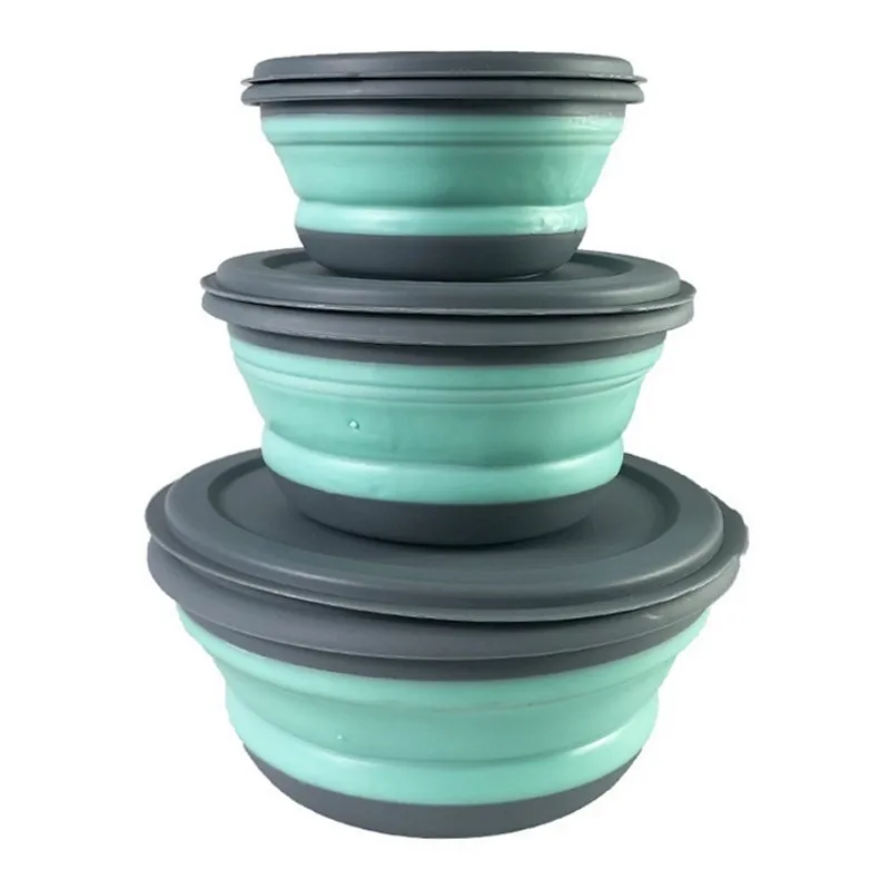 

3 pcs/set Foldable Silicone Tableware Set Portable Food Container Salad Dish Camping Travel Outdoor Food Bowl for Kitchen