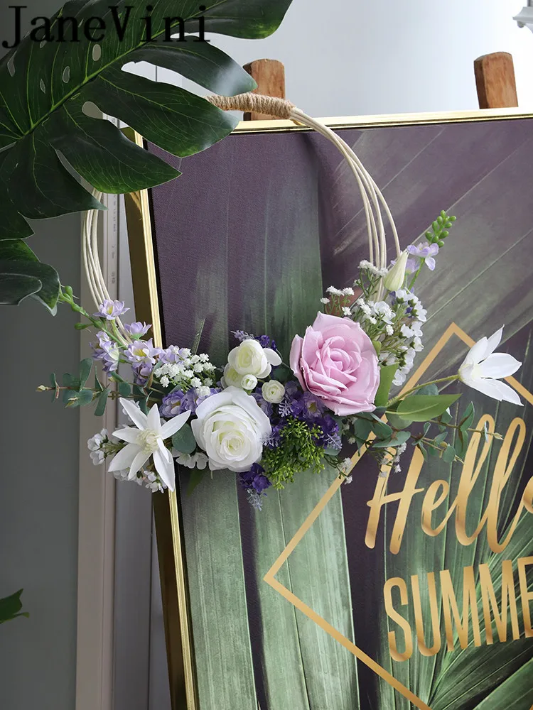 JaneVini White Purple Roses Bride Wreath Artificial Lavender Wedding Flowers Bridal Bouquets Accessories Lei Garland Basket 2019 | Свадьбы и