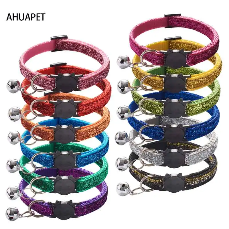 

Necklaces For Cats Collar Kitten Gatos Accesorios Dog Collar Glitter Cat Safety Easy Wear Buckle Patch Cloth Bell Sequin