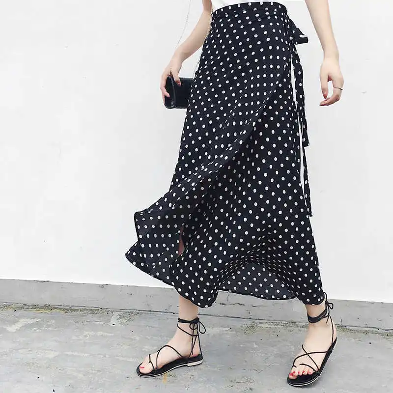 

2021 bohemian upper waist floral pattern summer boho women's skirts asymmetrical chiffon skirt long women's skirts