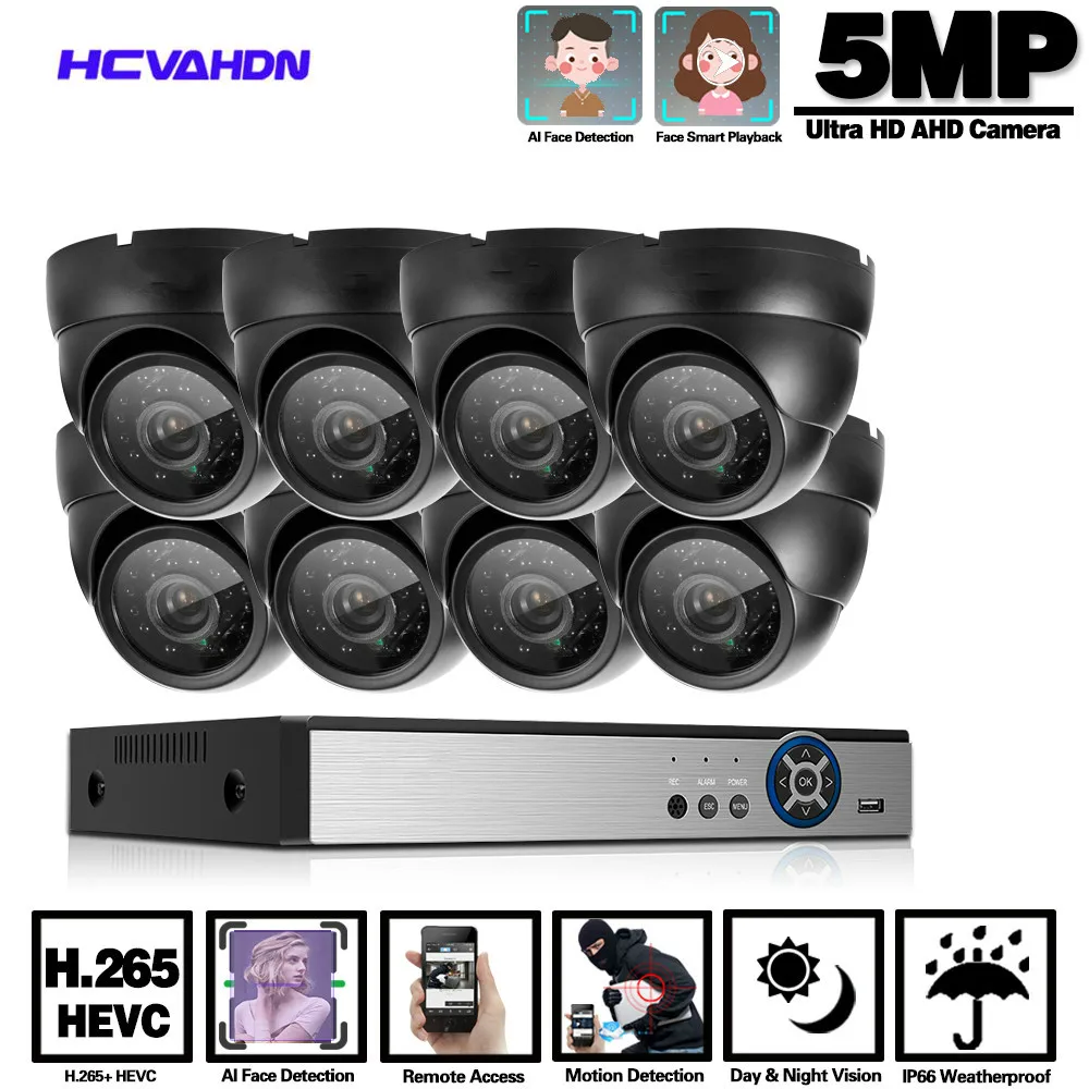 

AHD CCTV Camera Security System Kit 5MP 8CH DVR Kit Indoor Home Face Detection Analog Dome Video Surveillance Camera System Set