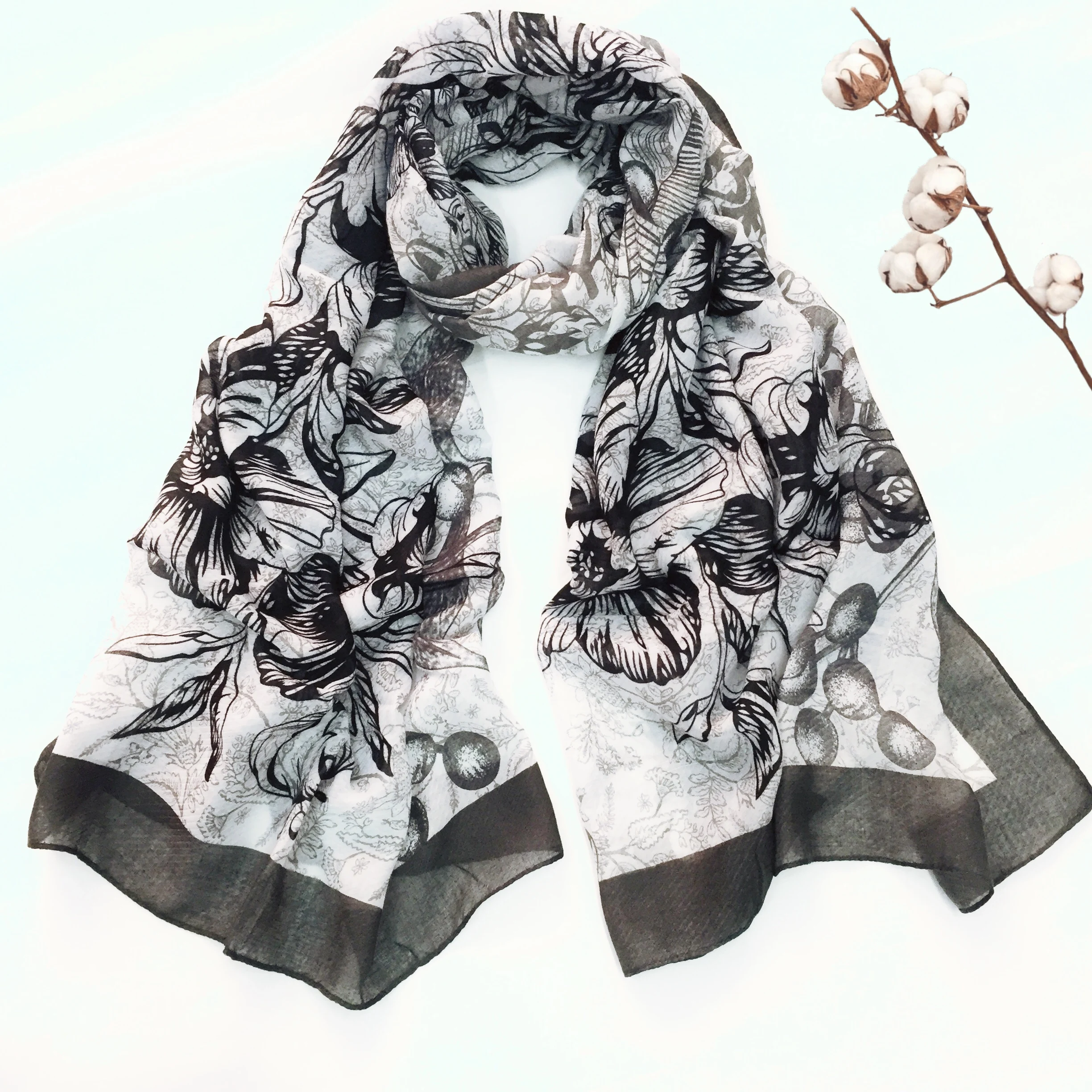 2019 New Women Cotton Flower Print Scarves Shawls Long Soft Blossom Fruit Wrap Scarf Hijab Echarpe 6 Color Free Shipping |