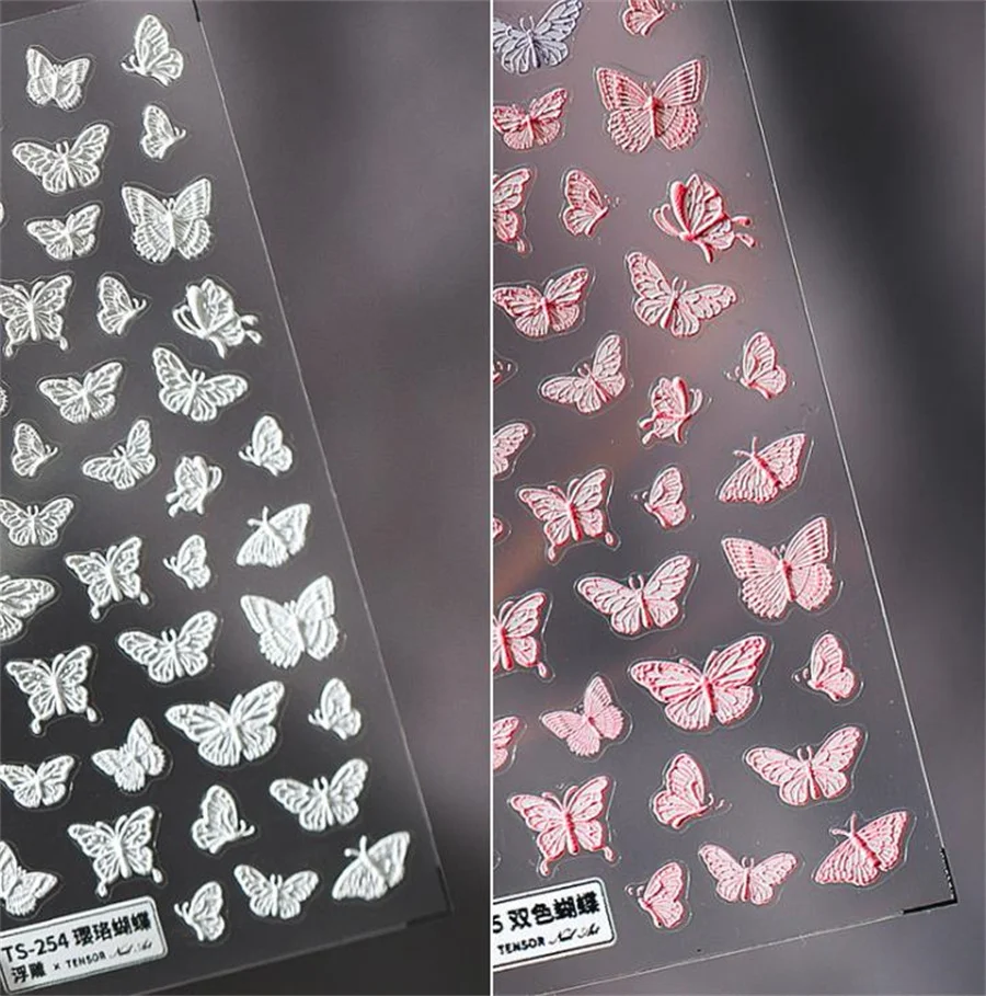 

Japanese Double Color Butterfly Pattern Nail Art Sticker 5D Engraved DIY Nail Decoration Nail Decals Design High Quality