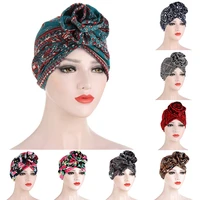 womens turban free size retro fashion printing knot vortex turban muslim high quality dustproof new ladies headwear