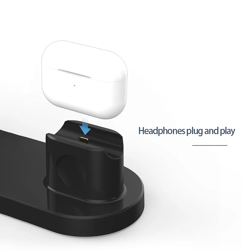 Estaci&oacute;n de carga inal&aacute;mbrica 3 en 1, soporte de carga r&aacute;pida QI de 15W para Apple, iPhone 12/11/8 Pro Max, AirPods, iWatch, Samsung-4