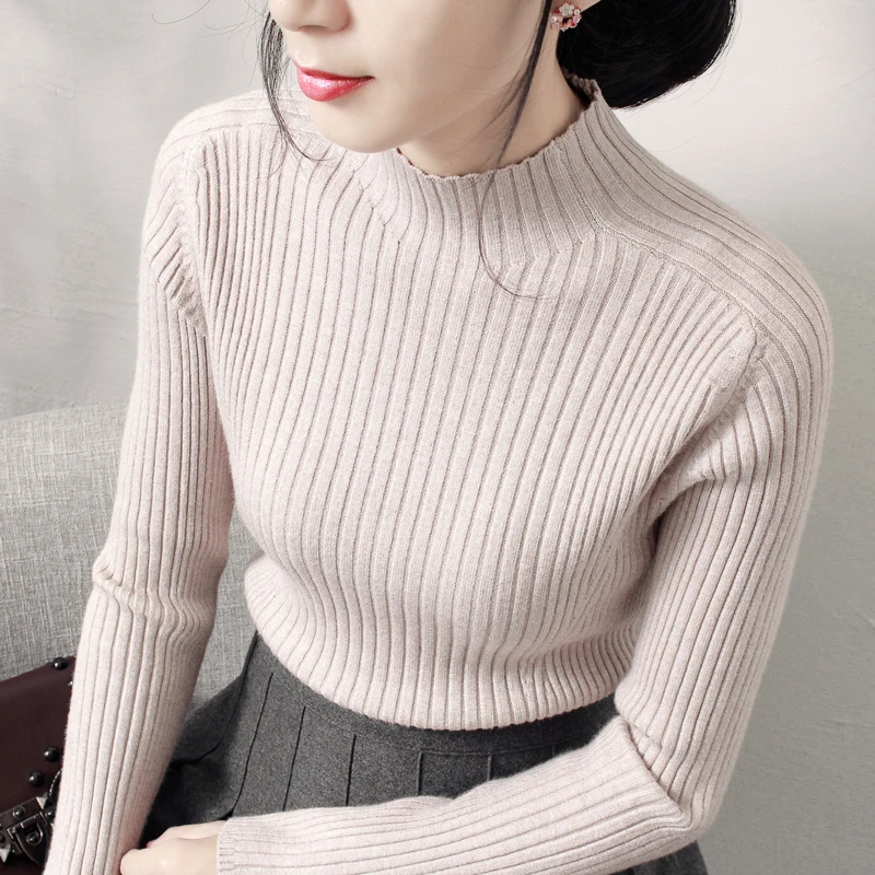 

Женский свитер с высоким воротником, Женский пуловер цвета хаки с длинным рукавом, Осень-зима 2020, повседневный розовый джемпер, свободные св...