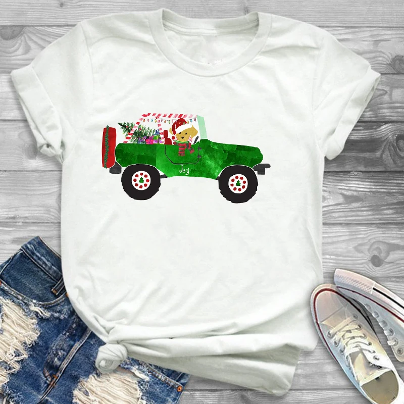 Tee Shirt Tees T-shirts Women Fashion Clothing Plaid Tree Truck New Year Merry Christmas Womens Female Graphic T Shirt T-Shirt