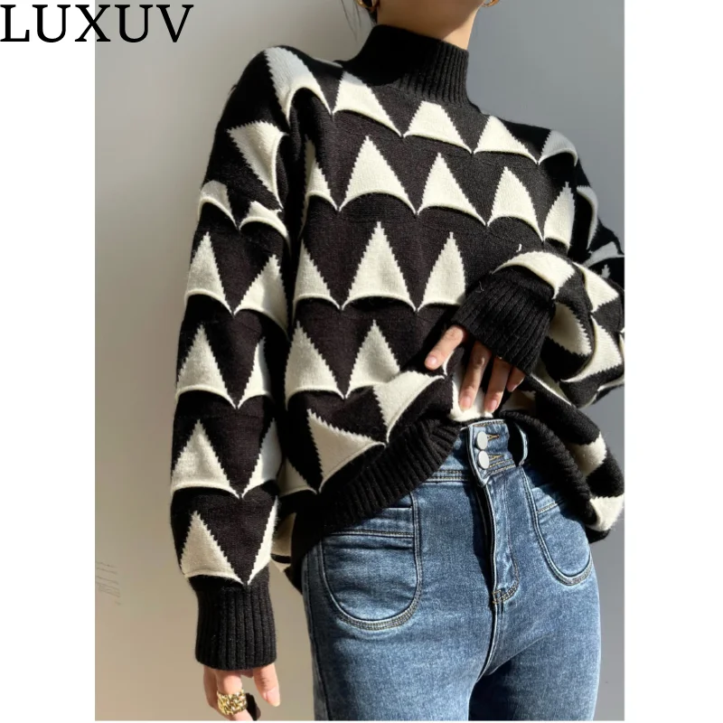 LUXUV Women's Sweaters With Throat Design Fashion Jacket Knitted Pull Cardigans Sweatshirt Office Ladies Jersey Wool Clothes