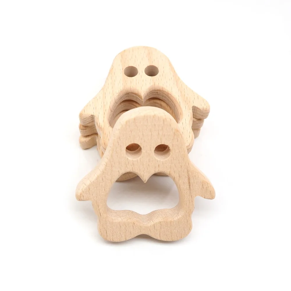 

Chenkai 10pcs Wood Penguin Teether Ring DIY Organic Eco-friendly Nature Baby Pacifier Rattle Teething Grasping Animal Toy
