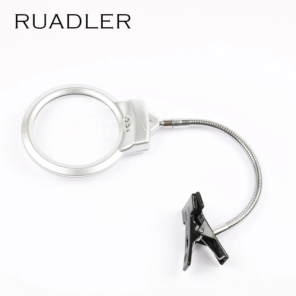 

RUADLER New Lighted Magnifier Clip-on Table Top Desk LED Lamp Reading 2.5x 5x Large Lens Magnifying Glass with Clamp