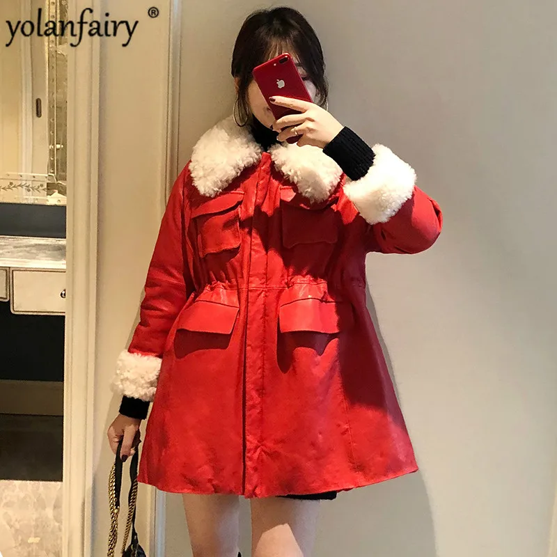 Куртка из натуральной кожи Женское зимнее пальто натурального овечьего меха