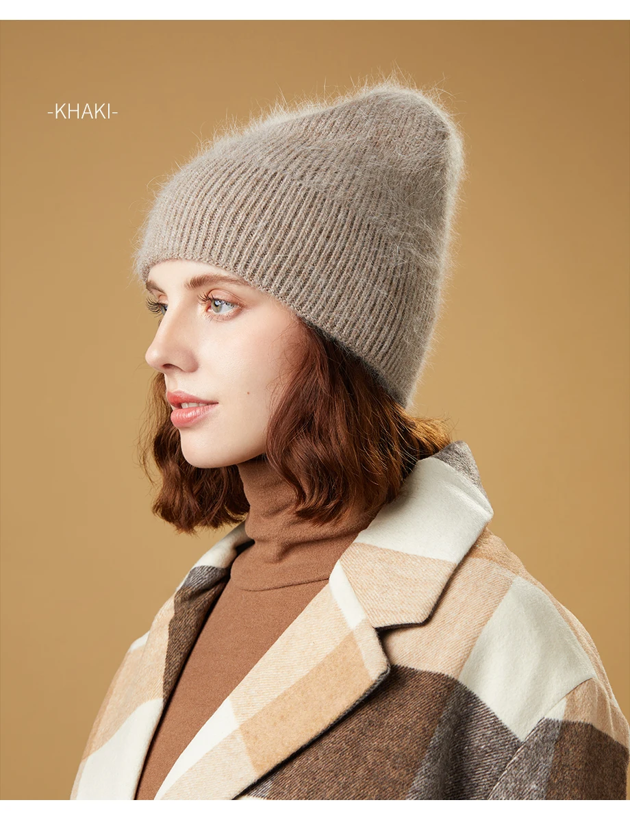Вязаные шапки, зимние женские шапки, теплые шапки Skullies Beanies, высококачественные женские шапки из кроличьей шерсти, женская шапка
