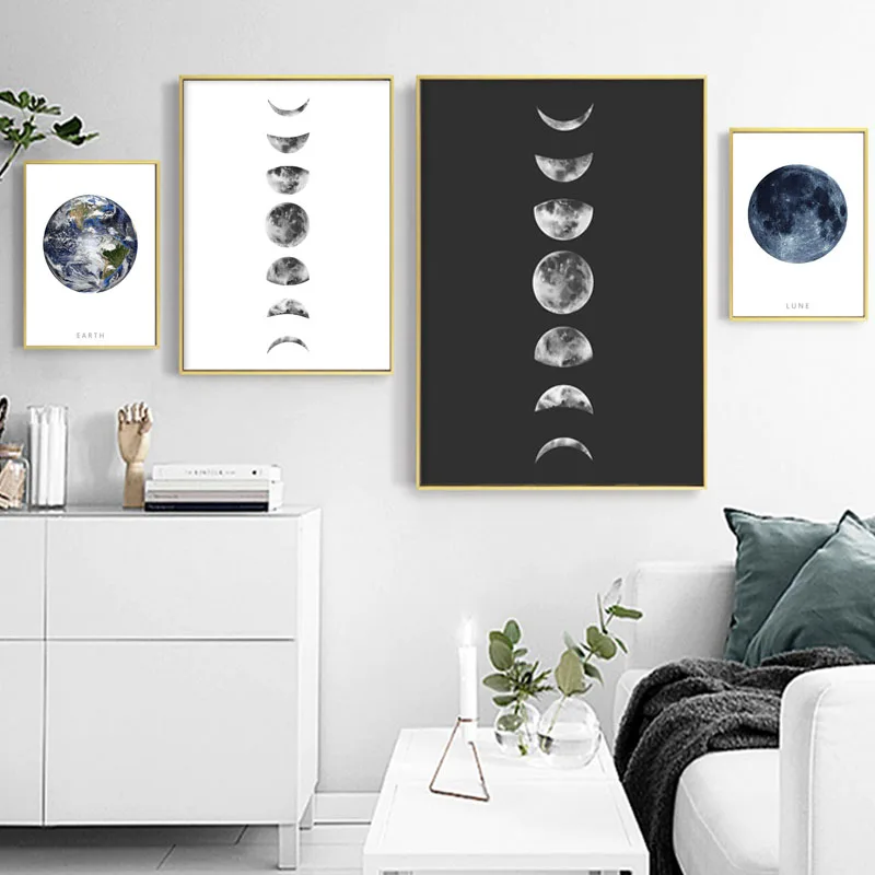 Earth Moon Cuadros скандинавский плакат настенный художественный холст