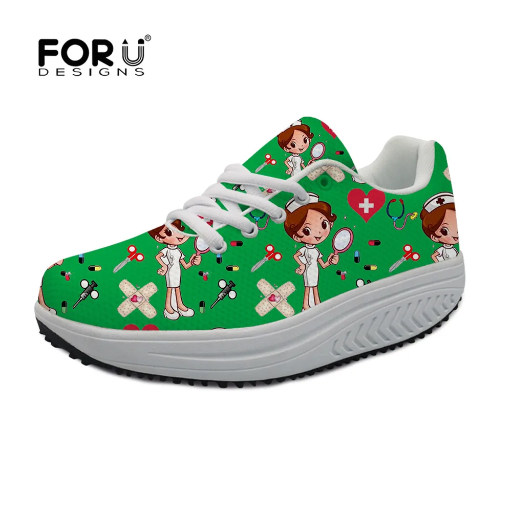 Женские кроссовки на платформе FORUDESIGNS осень-зиму с принтом медсестры | Обувь