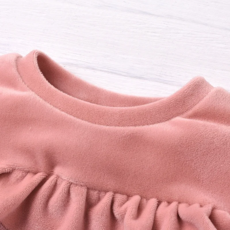 Winter Warm Toddler Baby Girls Smooth Velvet Sets Ruffle Tops+Elastic Waist Bowknot Pant 2pcs Sui Kid Clothes Outfits | Детская одежда
