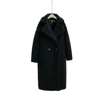 new women fashion faxu fur coat long coat oversized design warm protected - Цвет: black