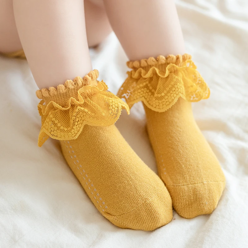 Plus Size Socks Korean Children Cotton Newborn Babies Thin Girls Princess Mesh Socks Spring Dance Lace Cute Color Student Socks