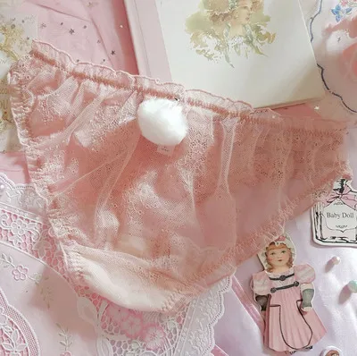 as picture pink Японское мягкое милое нижнее белье из кроличьей шерсти с кроличьим хвостом, сексуальное кружевное прозрачное соблазнительное нижнее белье с низкой талией, GZ-K37 - Цвет: as picture pink