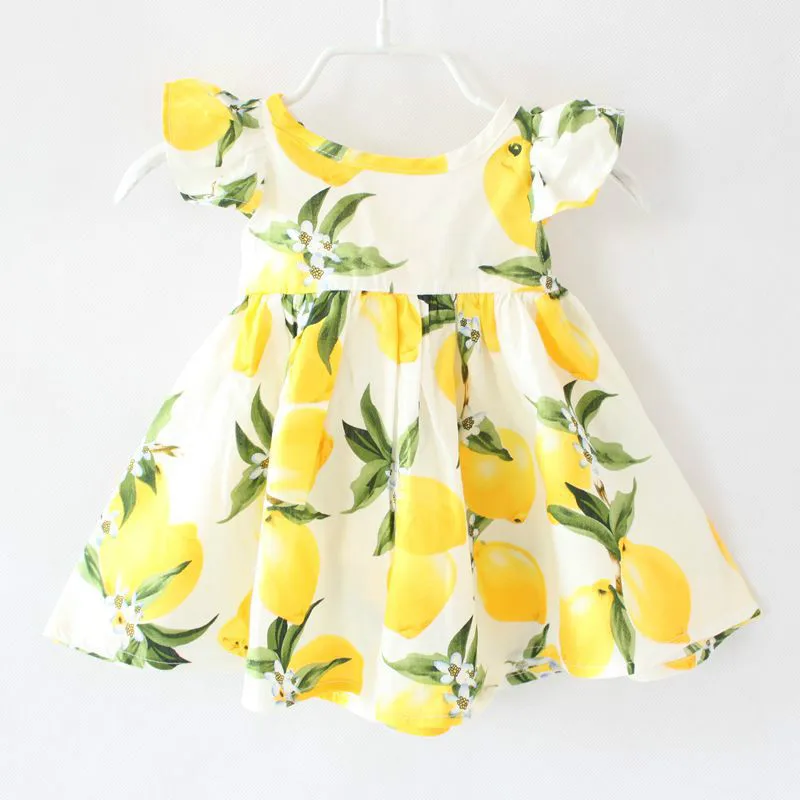 Clearance! Girls Dress Children Flying Sleeves Lemon Printed Cotton Holiday Beach Kids Dresses for | Детская одежда и обувь