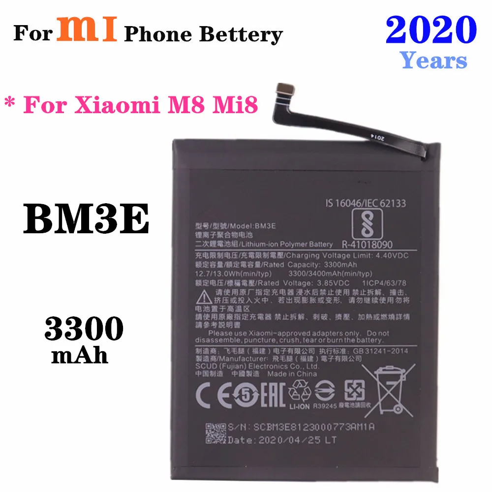 

3300mAh BM3E Replacement Battery For Xiaomi Mi 8 Mi8 M8 Cell Phone Battery High Capacity Batterie Batteries