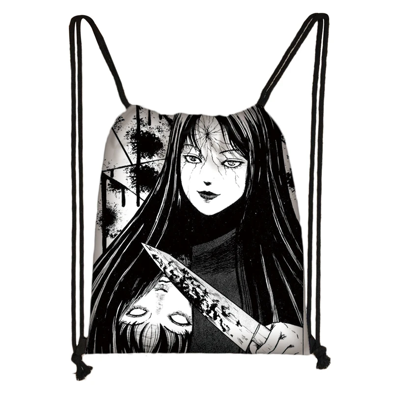 skdmanga19 Horror manga drawstring сумка Junji Ito Женская и мужская сумка для хранения Jorogumo/slug девушка холщовый рюкзак дорожный рюкзак Подростковая сумка - Цвет: skdmanga19