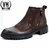 high quality genuine leather mens chelsea boots autumn winter british retro men shoes all match cowhide cowboy boots mens