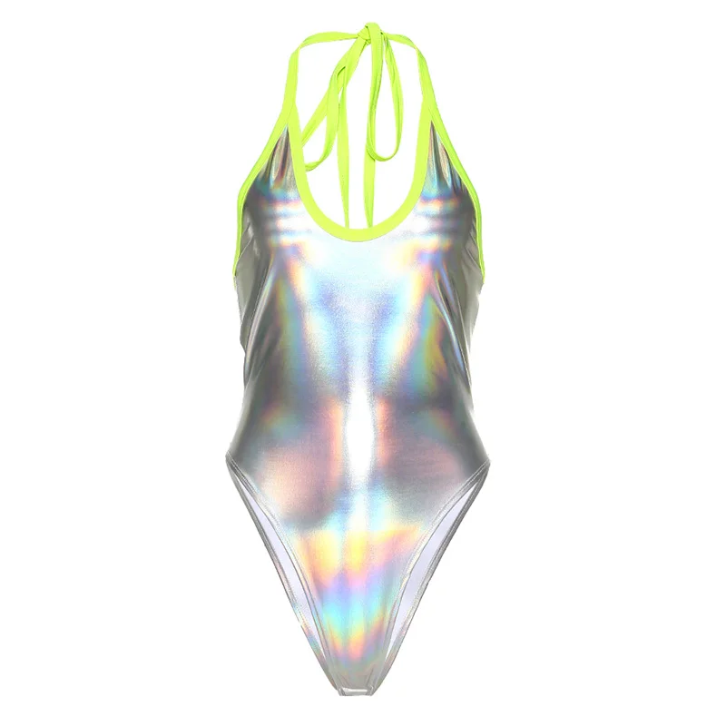 Голографическое Серебряное Сексуальное боди блестящее эластичное Женское