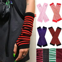 fashion women lady striped elbow gloves warmer knitted long fingerless gloves elbow mittens christmas accessories gift