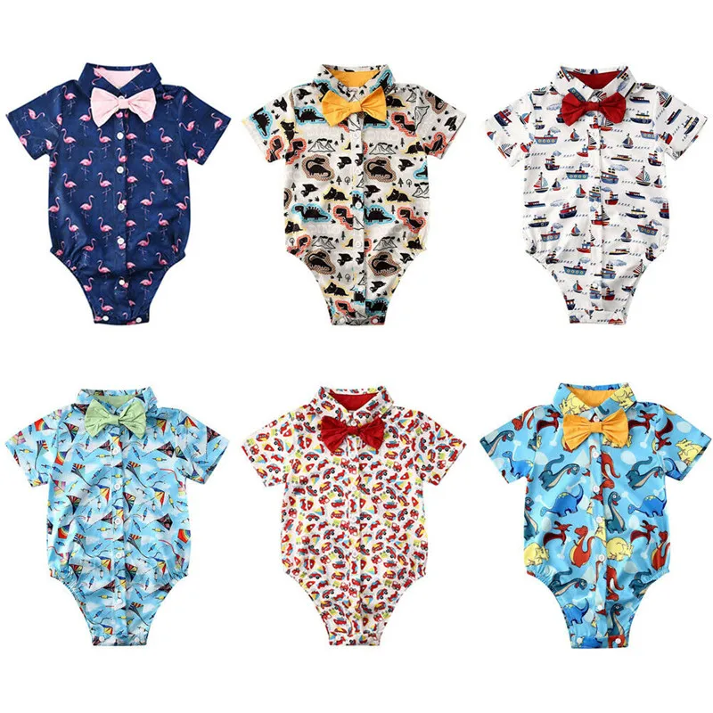 

PUDCOCO Toddler Infant Baby Boy Gentleman Clothes Short Sleeve Print Romper Jumpsuit Outfit 3-24M