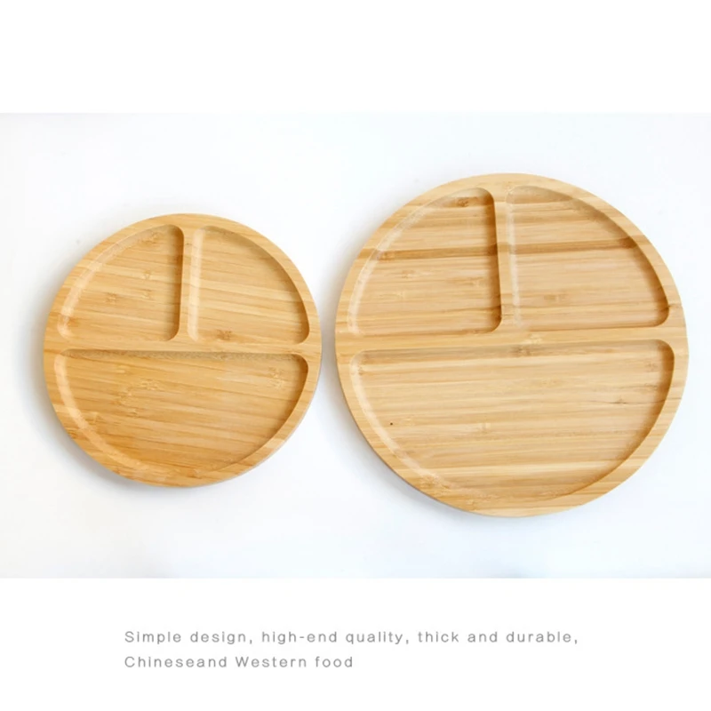 

8 Inches Bamboo Round Grid Plate Three Grid Plate Western Food Round Dessert Snack Fruit Dried Fruit Plate Home Decoration