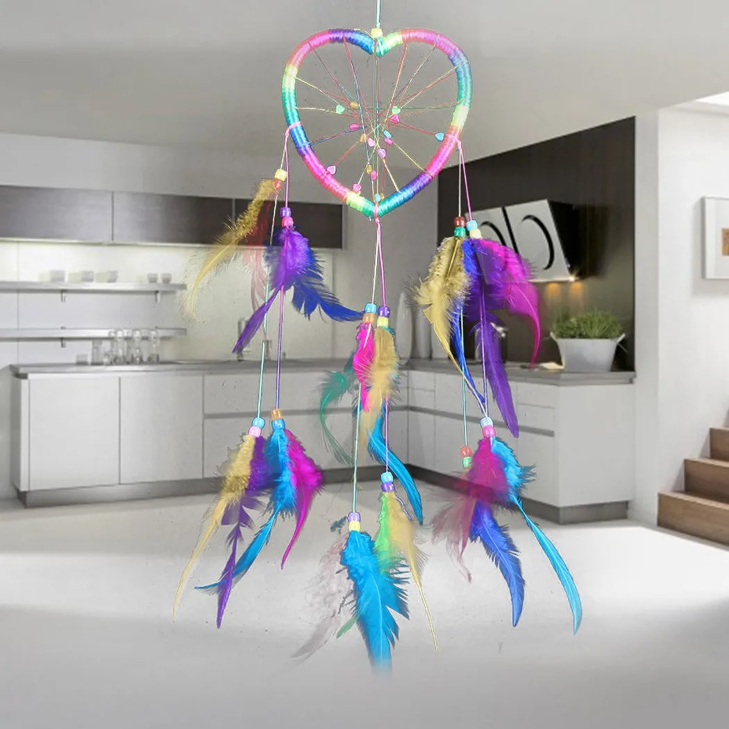 

Bohemian Colorful Heart Macrame Woven Wall Hanging Tapestry Ornament Handmade Feather Home Living Room Office Decoration