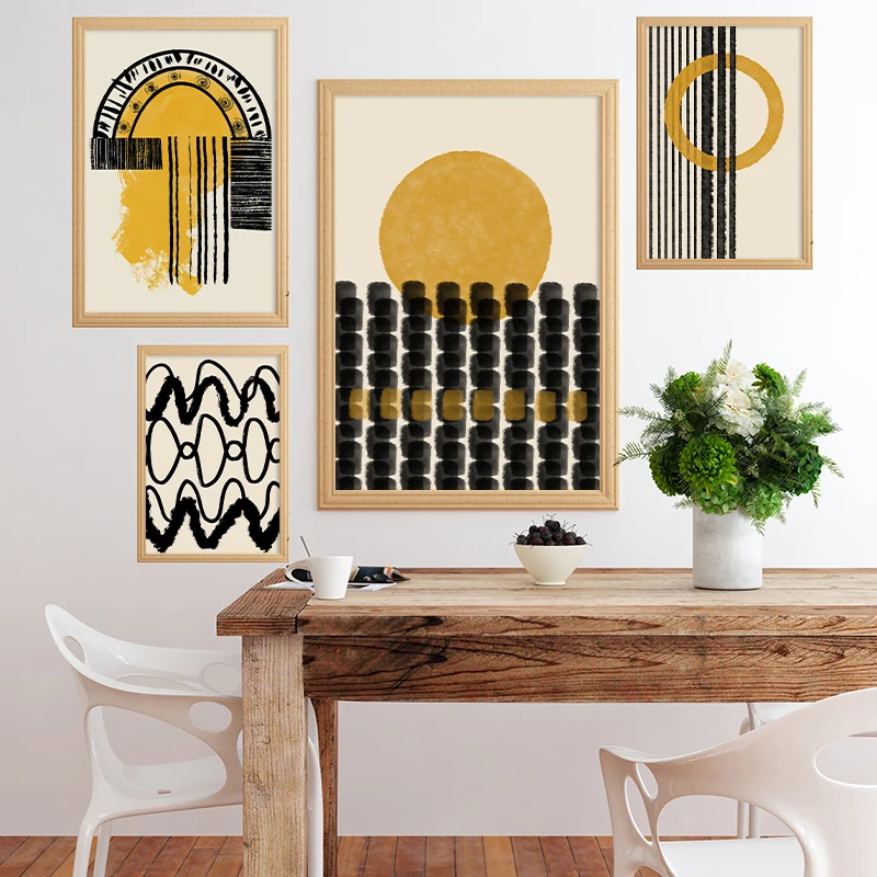 Геометрическая линия желтого цвета абстрактное искусство холст настенная