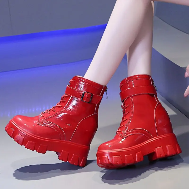 2020 New Ankle Boots Women Shoes Lacing Motorcycle Wedges Platform Casual Fashion Punk Short Red | Обувь