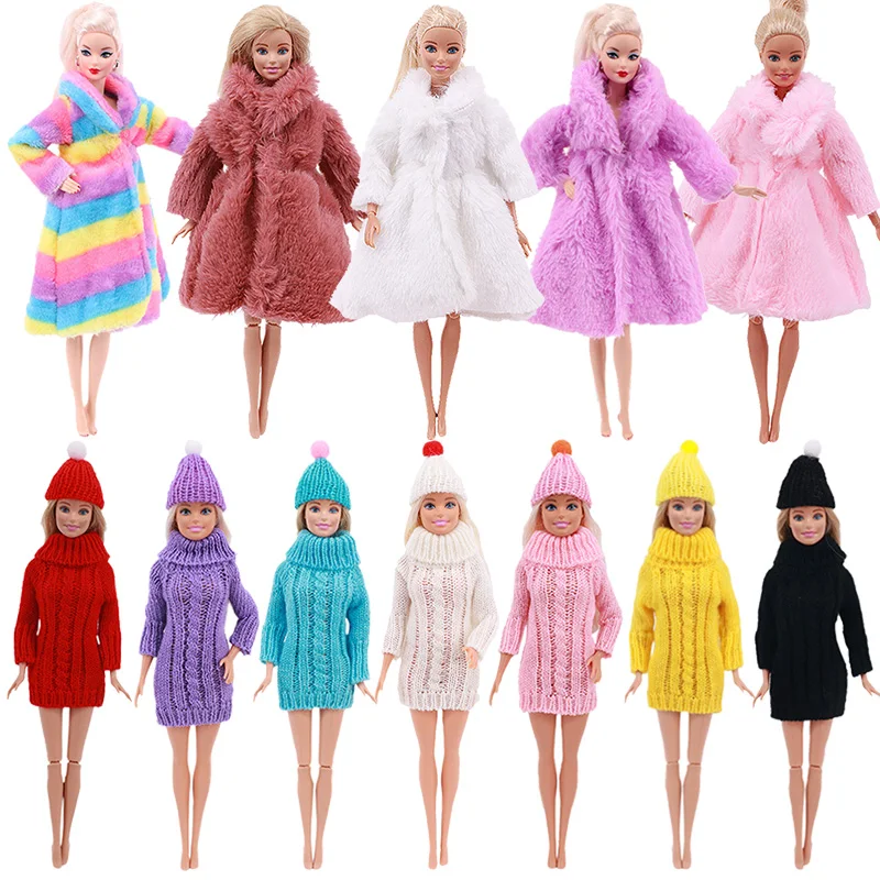 

Multicolor 1 Set Long Sleeve Soft Fur Coat Tops Dress Winter Warm Casual Wear Accessories Clothes for Barbies Doll Kids Toy Gift