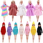 1 комплект, разноцветное мягкое меховое пальто с длинным рукавом, топ, платье, зимняя теплая повседневная одежда, аксессуары, одежда для куклы Барби, детская игрушка, подарок