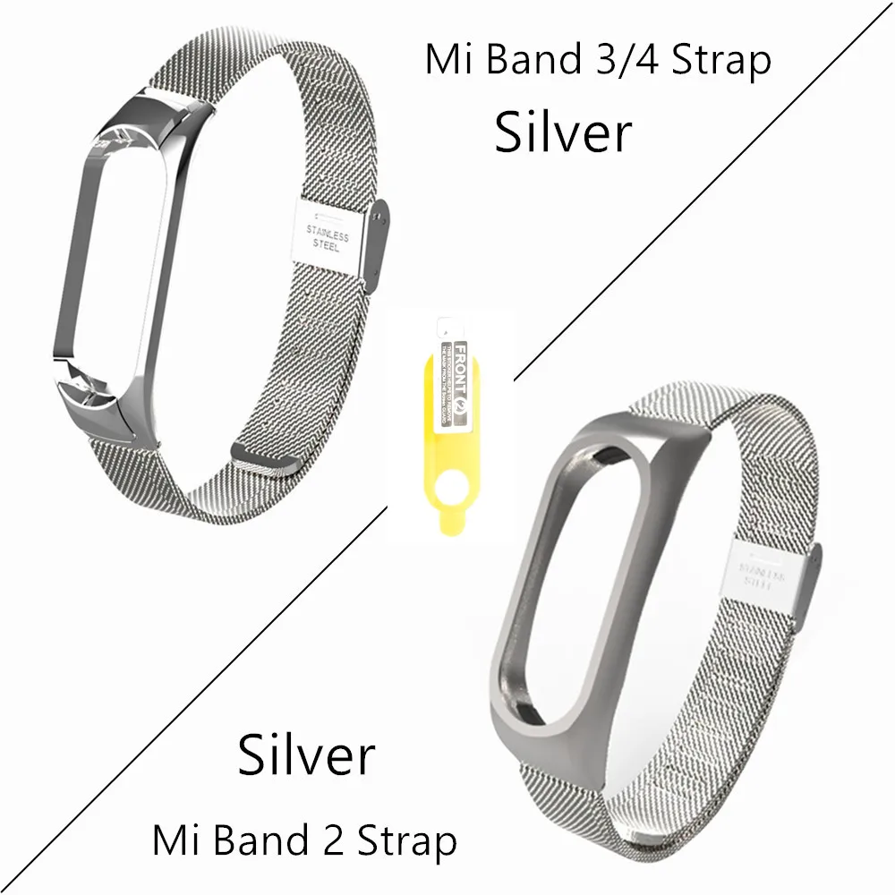 Mi Band 2 3 4 ремешок для Xiaomi mi Band 2 3 4 браслет из нержавеющей стали - Цвет: Silver