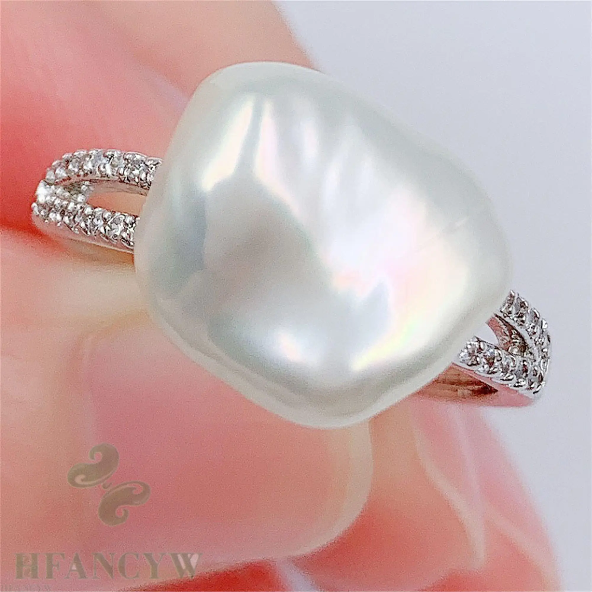 11x12 мм Белое серебряное кольцо с жемчугом в стиле барокко регулируемое