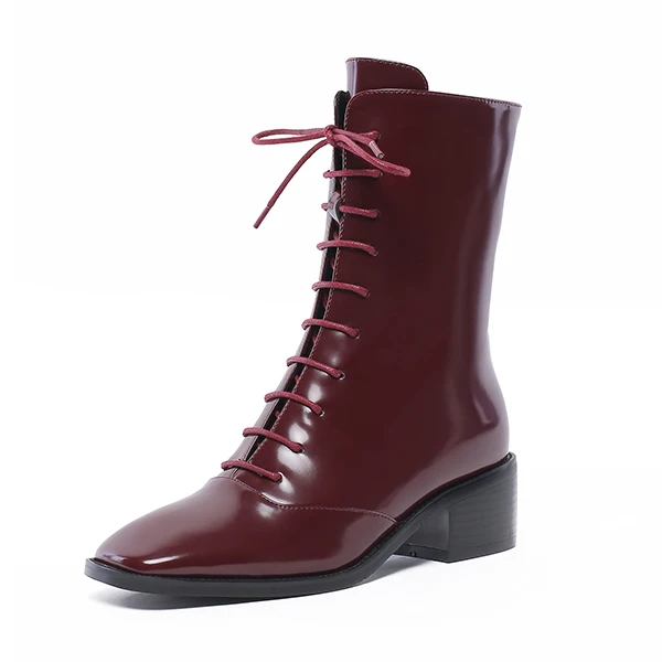 Wine red SOPHITINA/удобные ботинки с квадратным носком; модная женская обувь из высококачественной лакированной кожи на квадратном каблуке; ботинки на шнуровке; SO254 - Цвет: Wine red