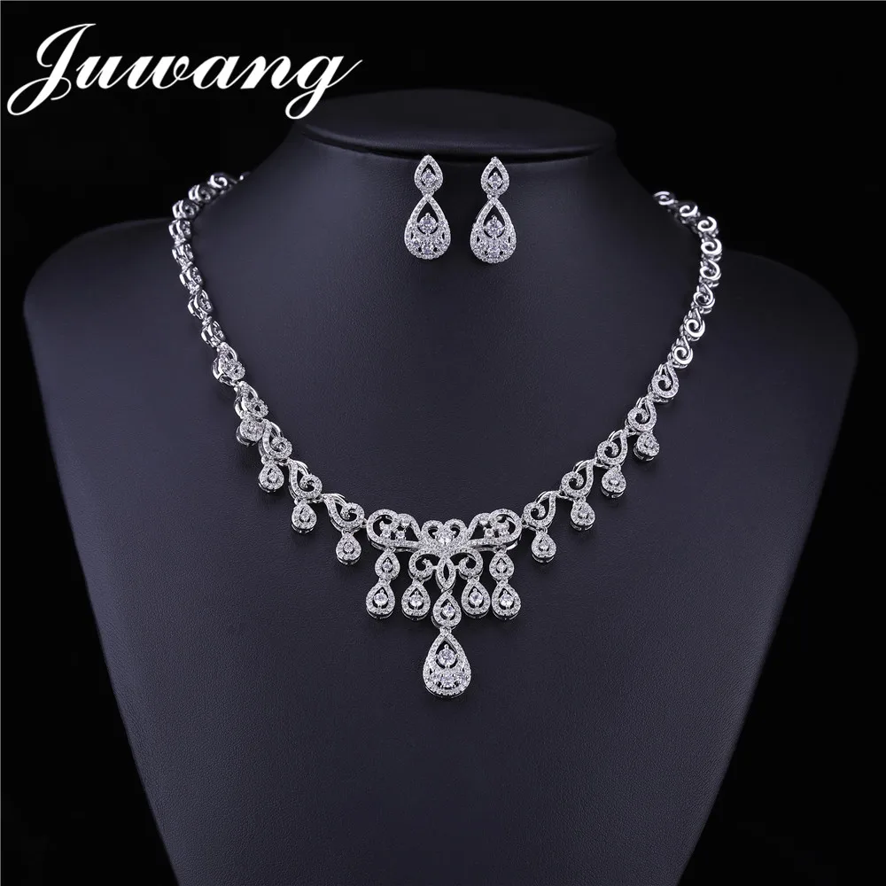 JS18120089 JUWANG кристалл круглые серьги ожерелье набор Bisuteria Свадебные Ювелирные наборы Серебряные стразы Acero inoxible Joyeria Mujer - Окраска металла: JS18120089