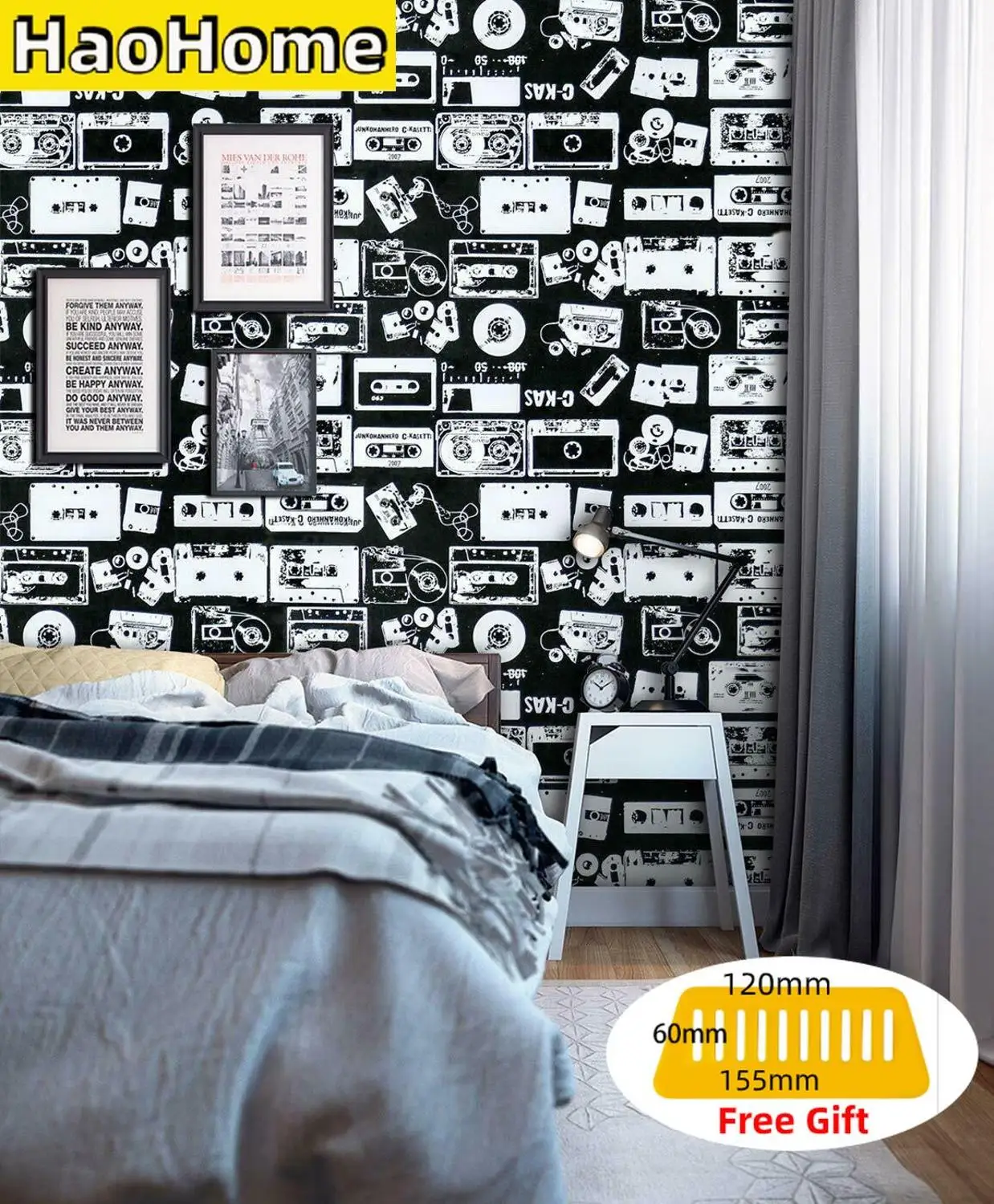 

HaoHome Waterproof Peel and Stick Wallpaper White Black Contact Paper Self Adhesive Decor Fashion Dormitory Cabinet Decor