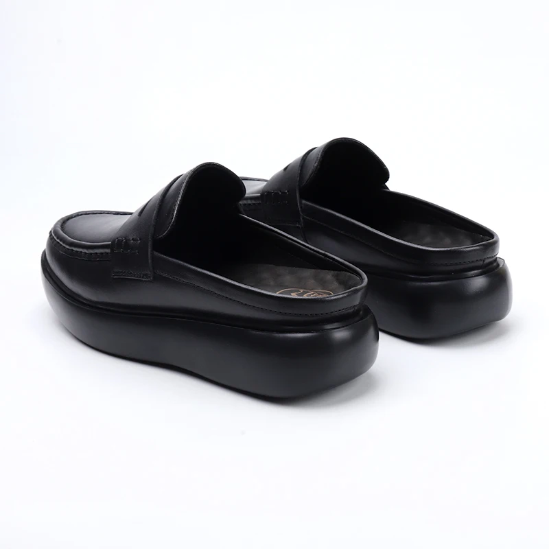 Туфли без каблука мужские летние модные повседневные кожаные шлепанцы на