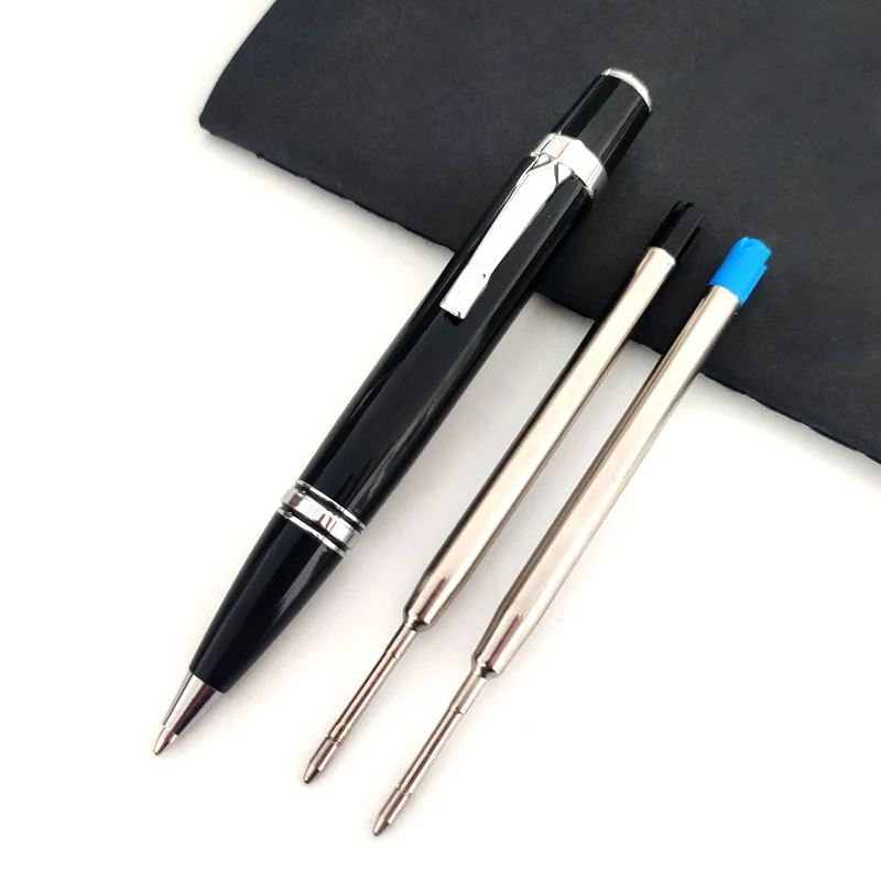 Роскошная миниатюрная полностью Металлическая короткая шариковая ручка с 2 стержнями 0,7 мм черные и синие чернила Тяжелая портативная ручка для ноутбука