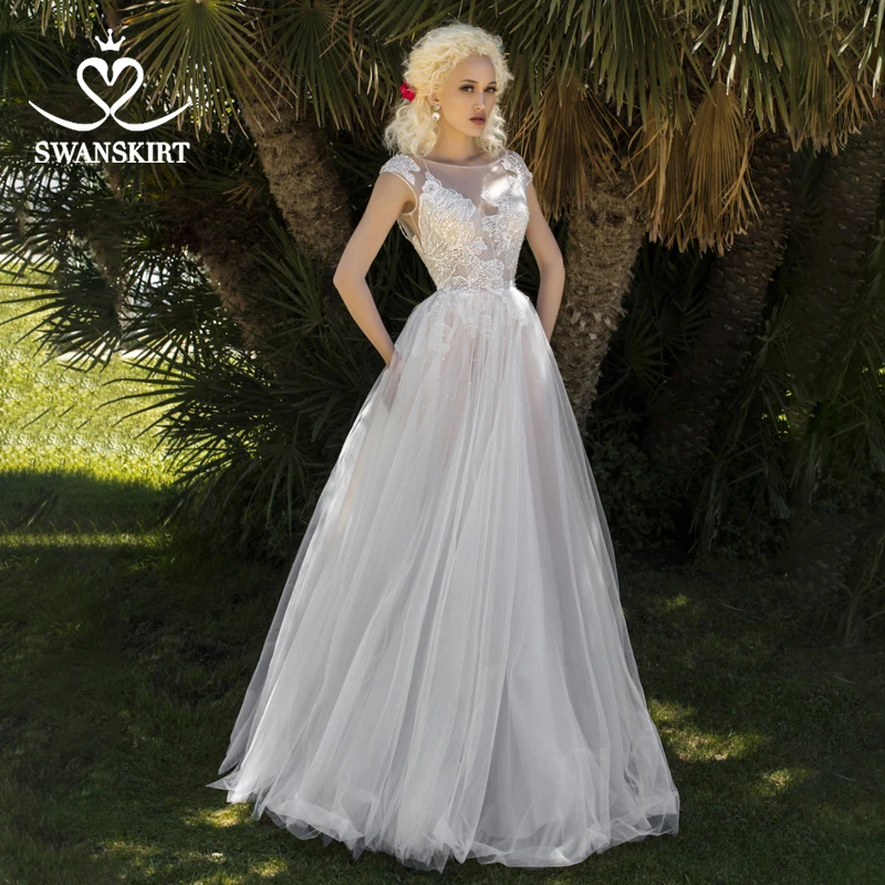 Пляжное свадебное платье с открытой спиной иллюзия Аппликации а силуэт со